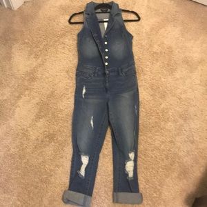 BEBE Cropped Denim Flight Suit